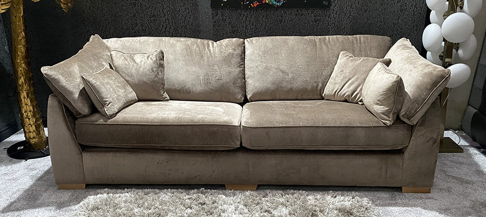 Fargo Fabric Sofa 4 Seater Brown Plush Fabric Formal Back With Side Scatter Cushions