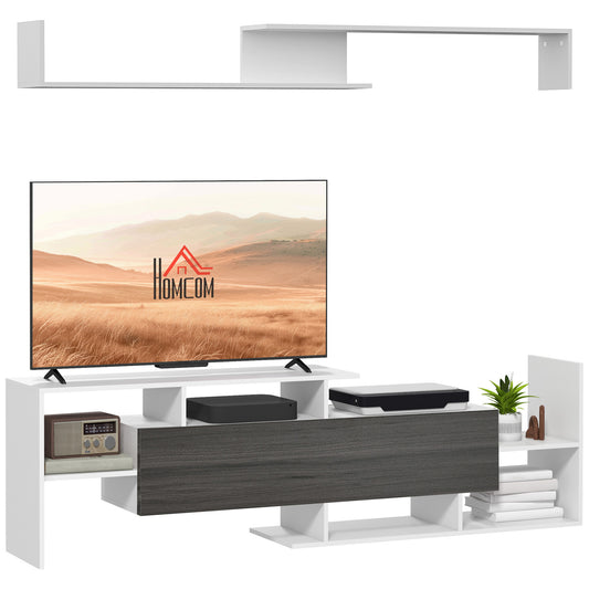 HOMCOM odern TV Cabinet with Wall Shelf, TV Unit with Storage Shelf and Cabinet, for Wall-Mounted 65" TVs or Standing 40" TVs, White and Grey