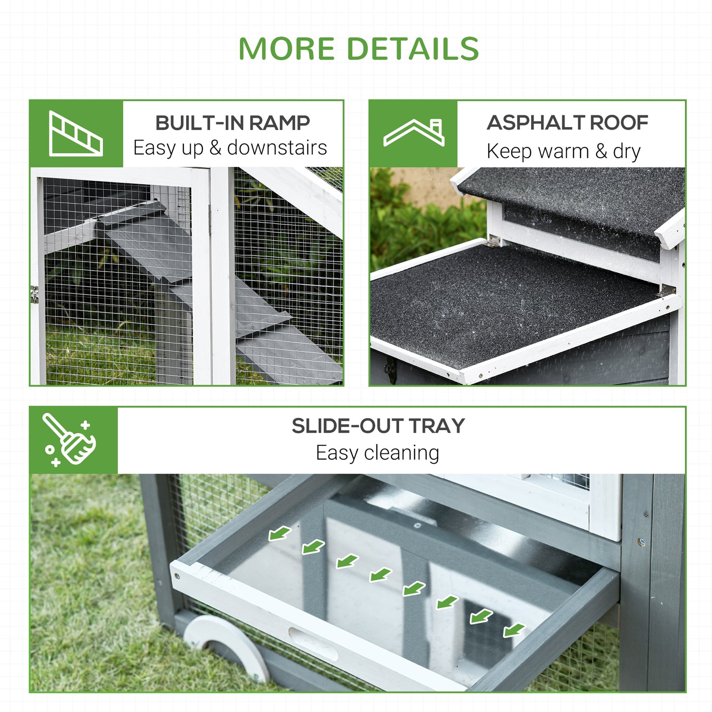 PawHut Chicken Coop, Rabbit Hutch, Hen House, Wooden Poultry Habitat with Outdoor Run, Nesting Box, Slide Out Tray, Lockable Doors, Ramp, Window, 176 x 66 x 110cm, White