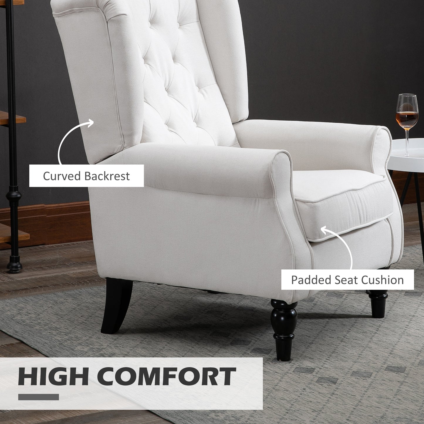 HOMCOM ingback Accent Chair, Retro Upholstered Button Tufted Occasional Chair for Living Room and Bedroom, Cream White