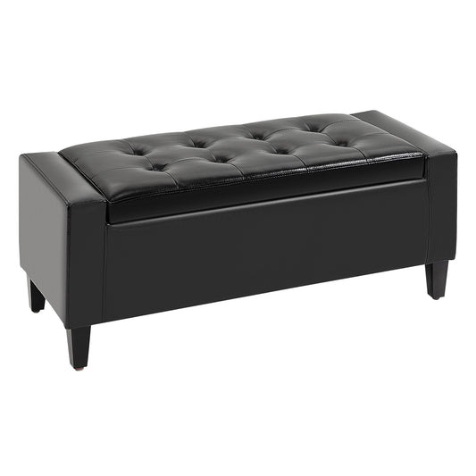 HOMCOM U Leather Storage Ottoman Bench Storage Chest Tufted Ottoman Cube w/ Flipping Top 92L x 40W x 40H cm Black