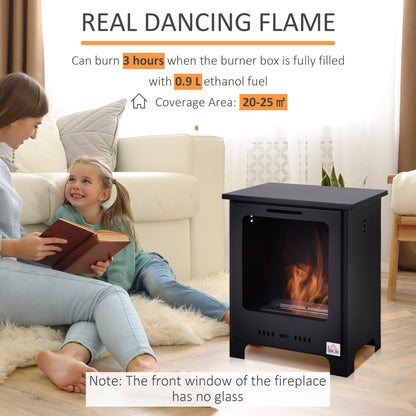 HOMCOM reestanding Ethanol Fireplace, Bioethanol Fire with 0.9L Tank, 3 Hours Burning Time for Indoor, Black