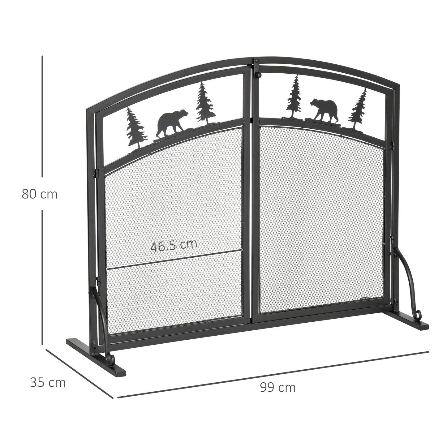 HOMCOM ire Guard with Double Doors, Metal Mesh Fireplace Screen, Spark Flame Barrier with Tree Decoration for Living Room, Bedroom Decor