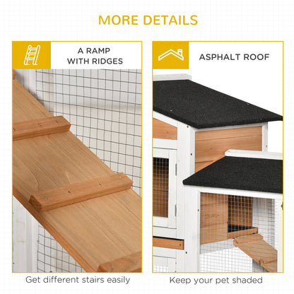 PawHut Rabbit Hutch Outdoor with Run Guinea Pig Hutch 2-Tier Bunny Cage w/ Wheels No-Leak Plastic Tray 157.4 x 53 x 99.5 cm - Yellow