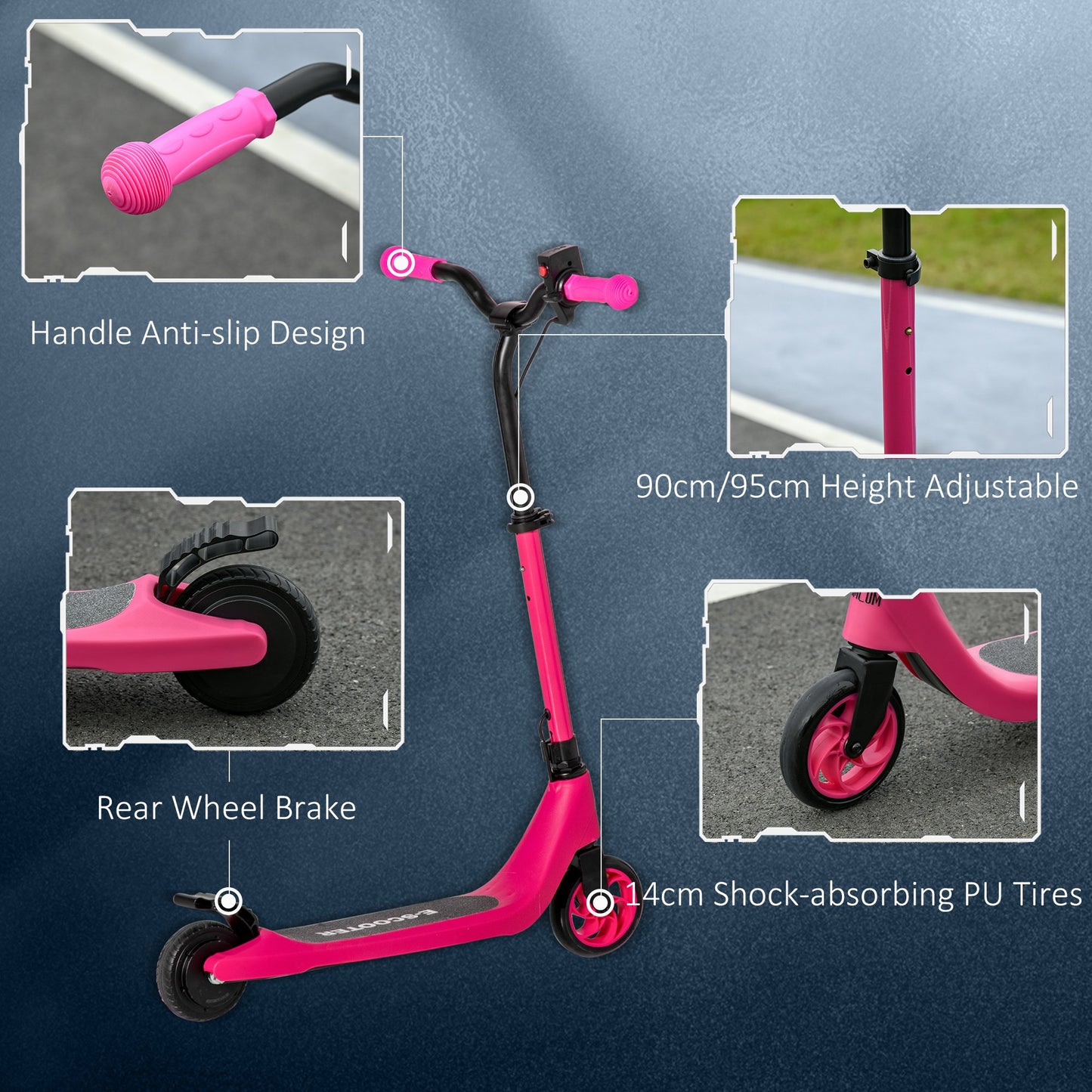 HOMCOM lectric Scooter, 120W Motor E-Scooter with Battery Display, Adjustable Height, Rear Brake for Ages 6+ Years - Pink