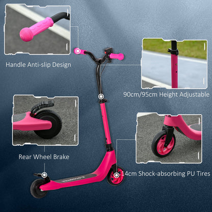 HOMCOM lectric Scooter, 120W Motor E-Scooter with Battery Display, Adjustable Height, Rear Brake for Ages 6+ Years - Pink