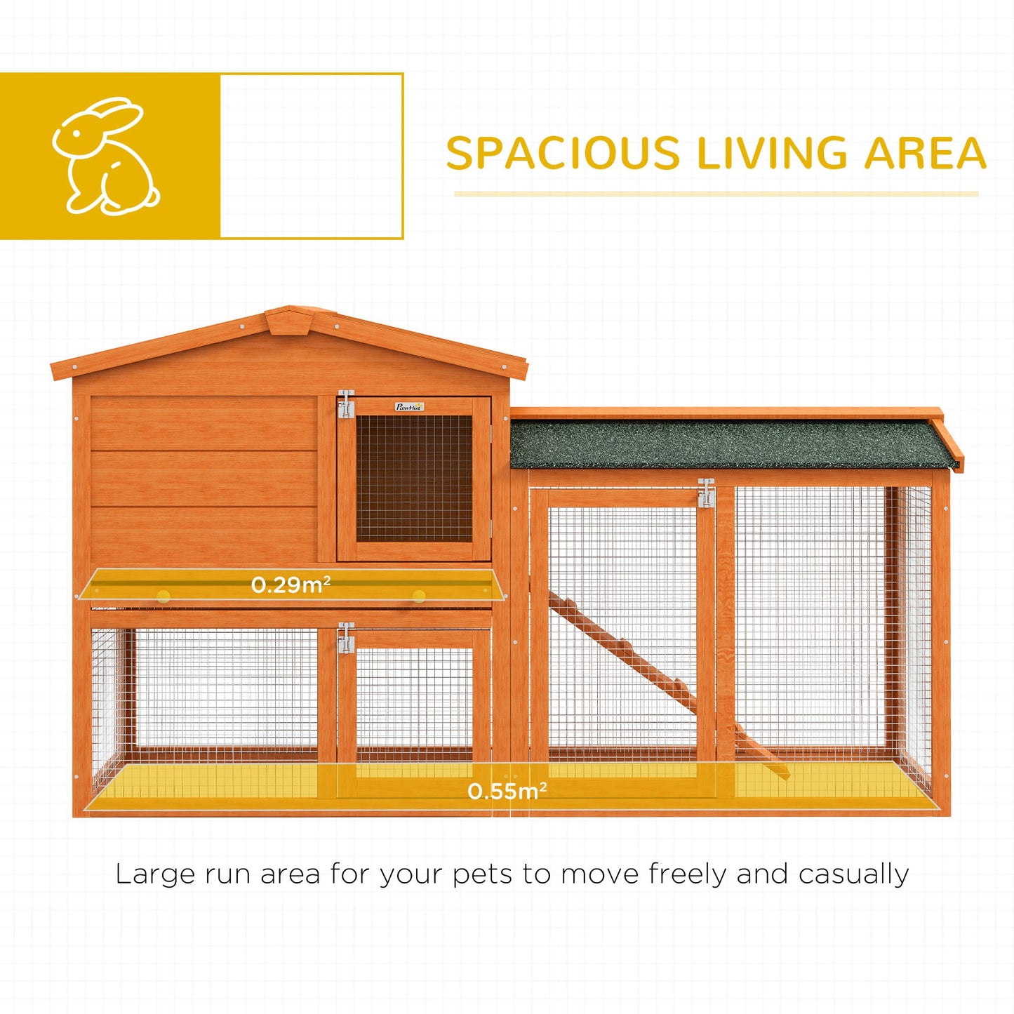 PawHut Two-Tier Rabbit Hutch with Run, Ramp, Slide-Out Tray, for Garden - Yellow