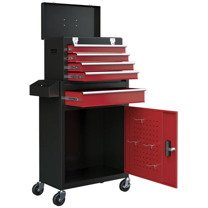 HOMCOM wo-Part Tool Storage Chest on Wheels - Black/Red