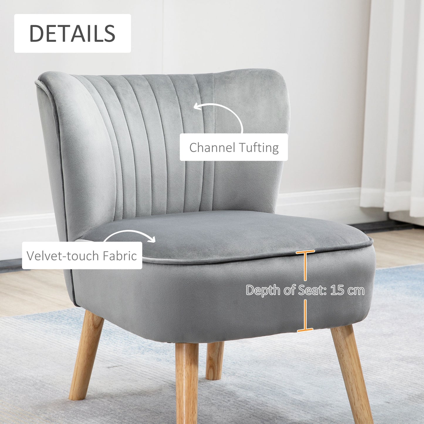 HOMCOM elvet Accent Chair Occasional Tub Seat Padding Curved Back with Ottoman Wood Frame Legs Home Furniture Light Grey