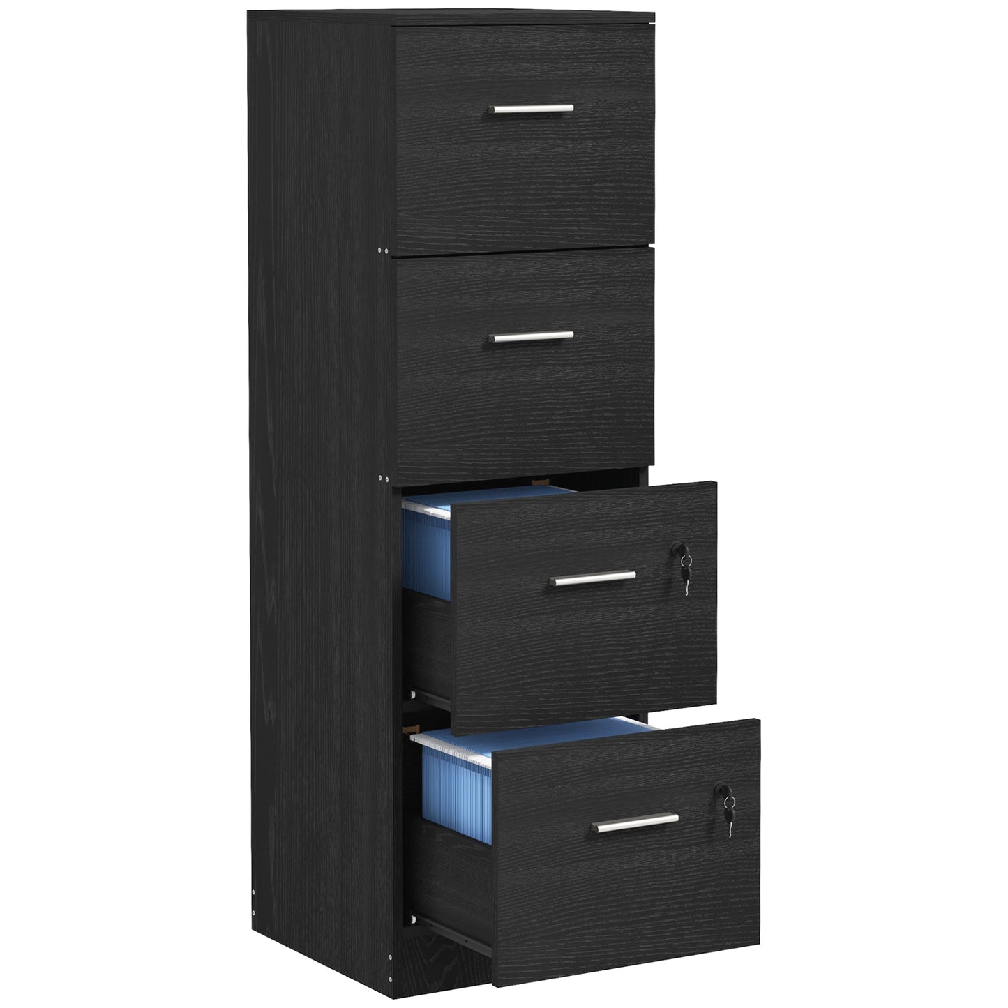 HOMCOM our-Drawer Lockable Filing Cabinet - Black Wood Effect