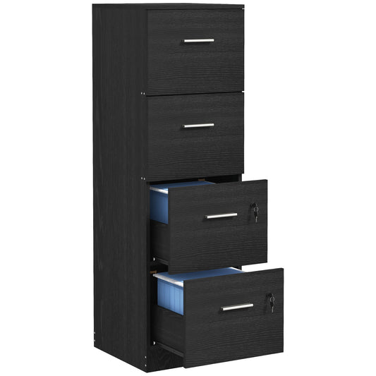 HOMCOM our-Drawer Lockable Filing Cabinet - Black Wood Effect