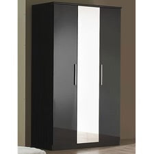 Sleek Black High-Gloss Mirage Minuet 3-Door Wardrobe with Centre Mirror for Modern Bedrooms