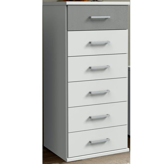 Cadiz Narrow 6 Drawer Chest - White and Grey