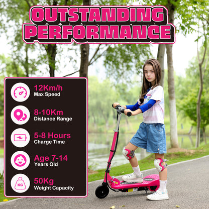 HOMCOM olding Electric Kids Scooter Ride on Age 7-14, Pink