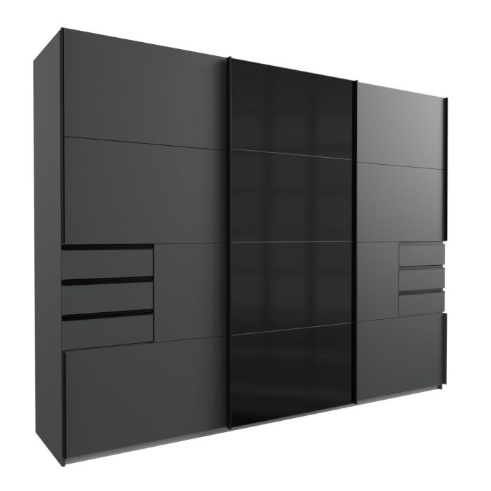 Senegal Black 3 Door Sliding Wardrobe with Mirror | Spacious Storage Solution for Modern Bedrooms | Furco