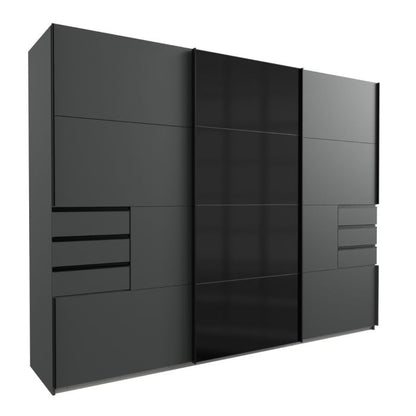 Senegal Black 3 Door Sliding Wardrobe with Mirror | Spacious Storage Solution for Modern Bedrooms | Furco