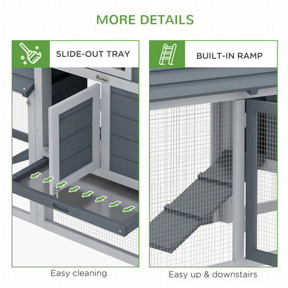 PawHut Small Chicken Coop with Run Hen House Poultry Coops Cages Nesting Box Grey 150.5 x 54 x 87cm