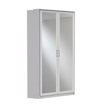 Mirrored Corner Wardrobe with 8 Shelves and 2 Hanging Rails - Cadiz White Finish