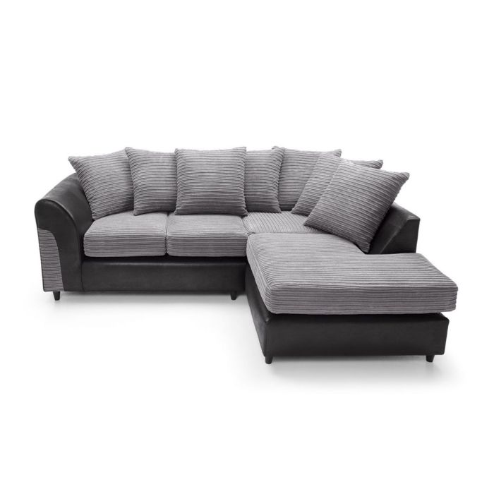 Harley Cord Fabric Corner Sofa - Black-Right Facing