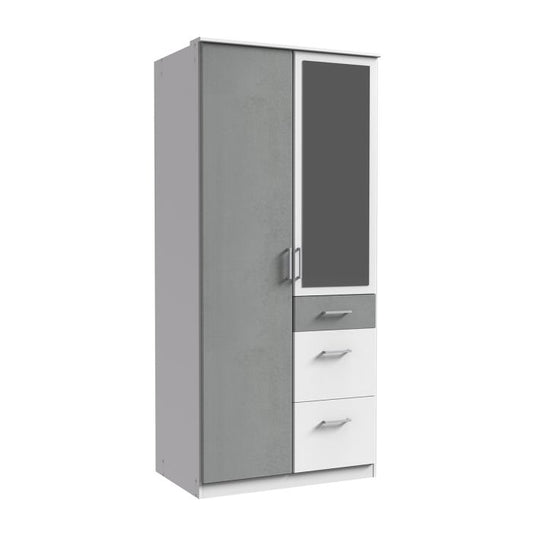 Cadiz Mirrored Wardrobe with 2 Doors | White and Grey Storage Solution | Furco