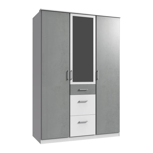 Cadiz 3-Door Mirrored Wardrobe in White and Grey with Ample Storage and Modern Design