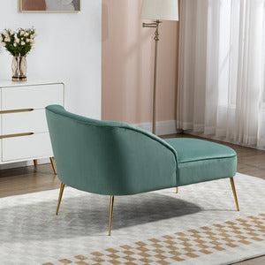 Mint Green Velvet Chaise Lounge Sofa with Golden Legs - Shell Back Design, No Assembly Needed