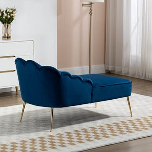 Lissone Blue Velvet Chaise Lounge Sofa with Golden Legs and Shell Back Design