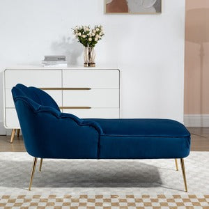 Lissone Blue Velvet Chaise Lounge Sofa with Golden Legs and Shell Back Design