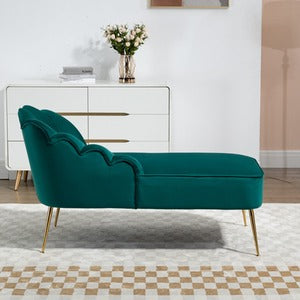 Lissone Green Velvet Chaise Lounge Sofa with Golden Legs and Shell Back Design