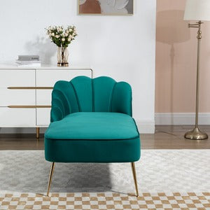 Lissone Green Velvet Chaise Lounge Sofa with Golden Legs and Shell Back Design