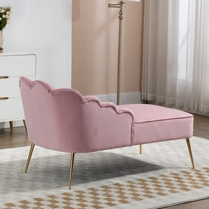 Pink Velvet Chaise Lounge with Solid Wood Frame and Golden Legs