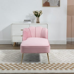 Pink Velvet Chaise Lounge with Solid Wood Frame and Golden Legs