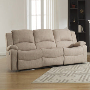 Beige 3-Seater Reclining Sofa - Marldon Fabric Couch with Lumbar Support