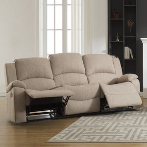 Beige 3-Seater Reclining Sofa - Marldon Fabric Couch with Lumbar Support