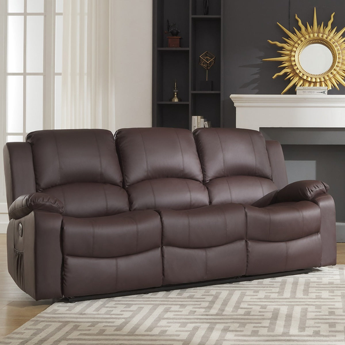 Glendale Leather 3 Seater Brown Electric Recliner Sofa