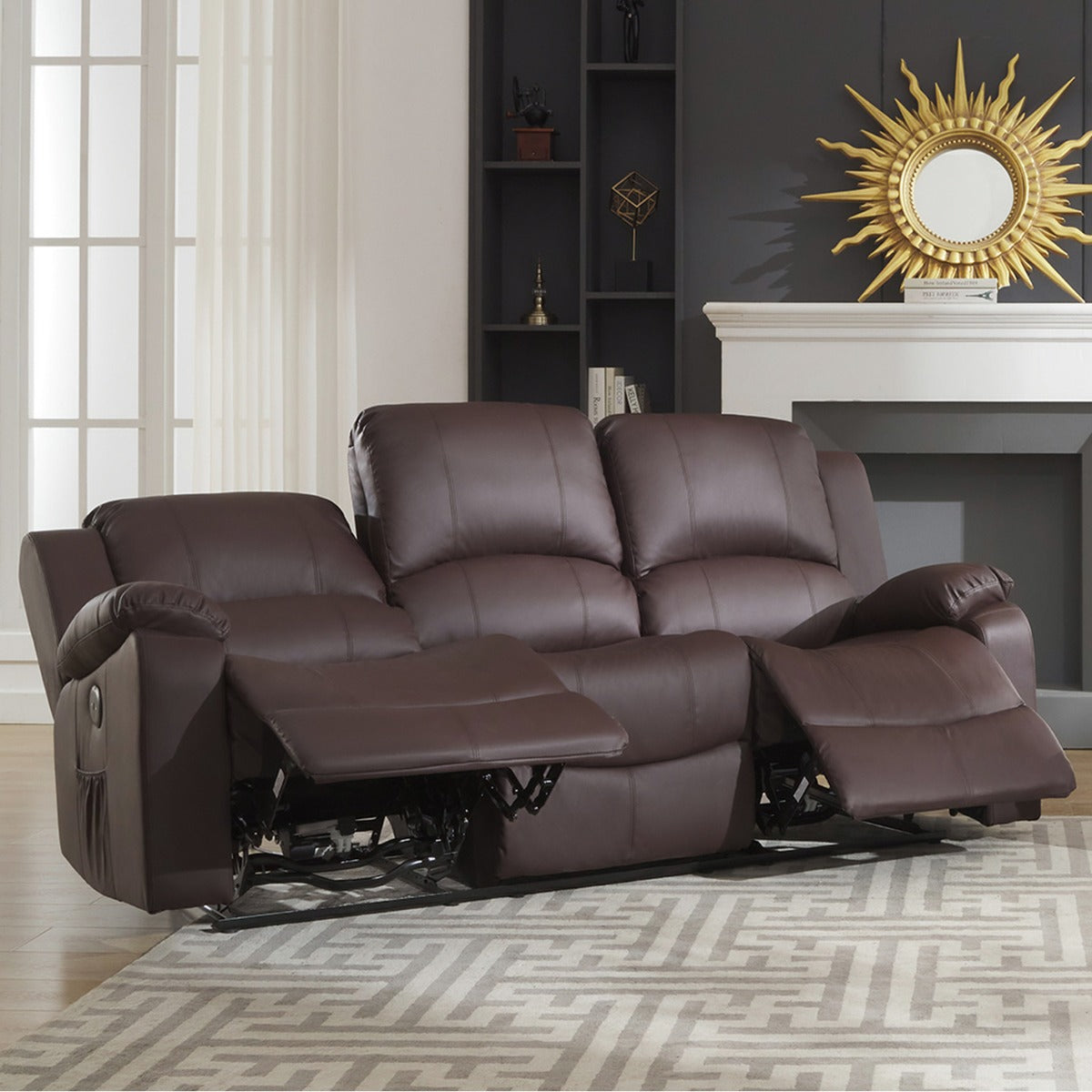 Glendale Leather 3 Seater Brown Electric Recliner Sofa