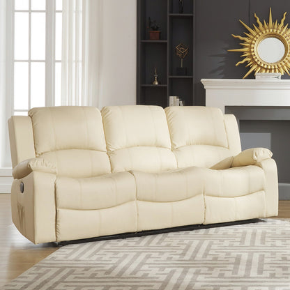 Cream Electric Reclining Sofa - Glendale 3-Seater Leather Couch with USB Charging