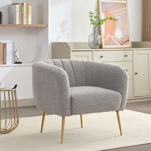 Ronan Boucle Fabric Accent Chair - Light Grey