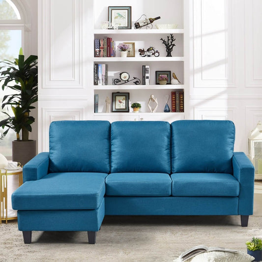 Teal Blue Reversible Corner Sofa with Removable Cushions and Thick Foam Seating