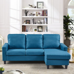 Teal Blue Reversible Corner Sofa with Removable Cushions and Thick Foam Seating