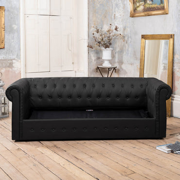 Richland Chesterfield Leather 3 Seater Sofabed - Black