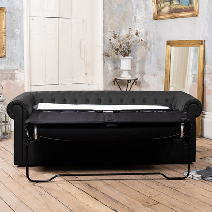 Richland Chesterfield Leather 3 Seater Sofabed - Black