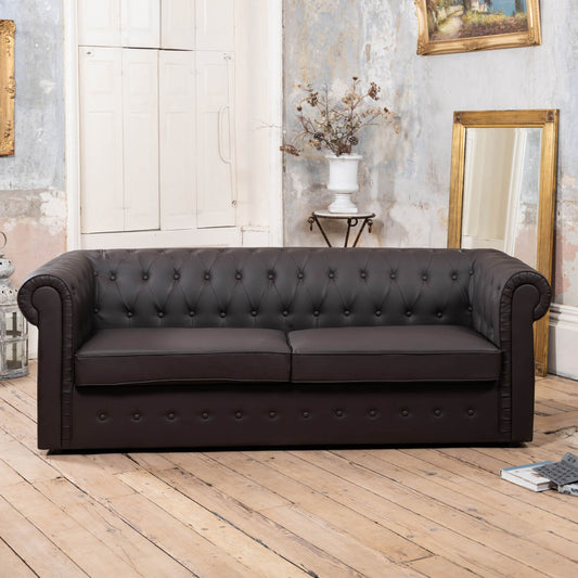 Richland Chesterfield Leather 3 Seater Sofabed - Brown