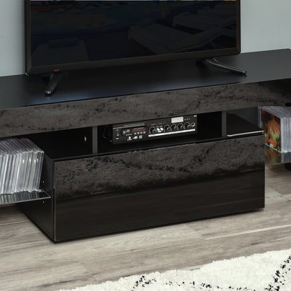 HOMCOM High Gloss TV Unit Cabinet with LED RGB Lights and Remote Control for 43"/50"/55" TV, Media TV Console Table with Compartment, Black