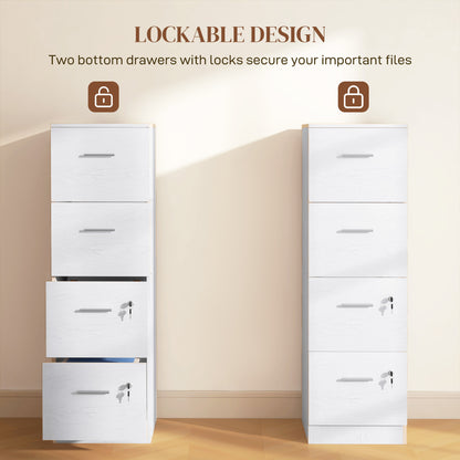 HOMCOM our-Drawer Lockable Filing Cabinet - White Wood Effect