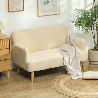 HOMCOM elvet Feel Fabric 2 Seater Sofa, Small Sofa Loveseat with 21cm Thick Padding and Wood Legs, Cream White