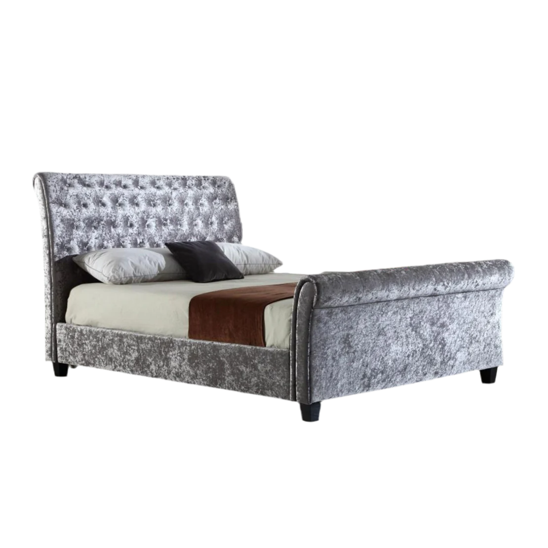 Alistair Aspen Crushed Velvet 4ft6 Double Bed - Silver