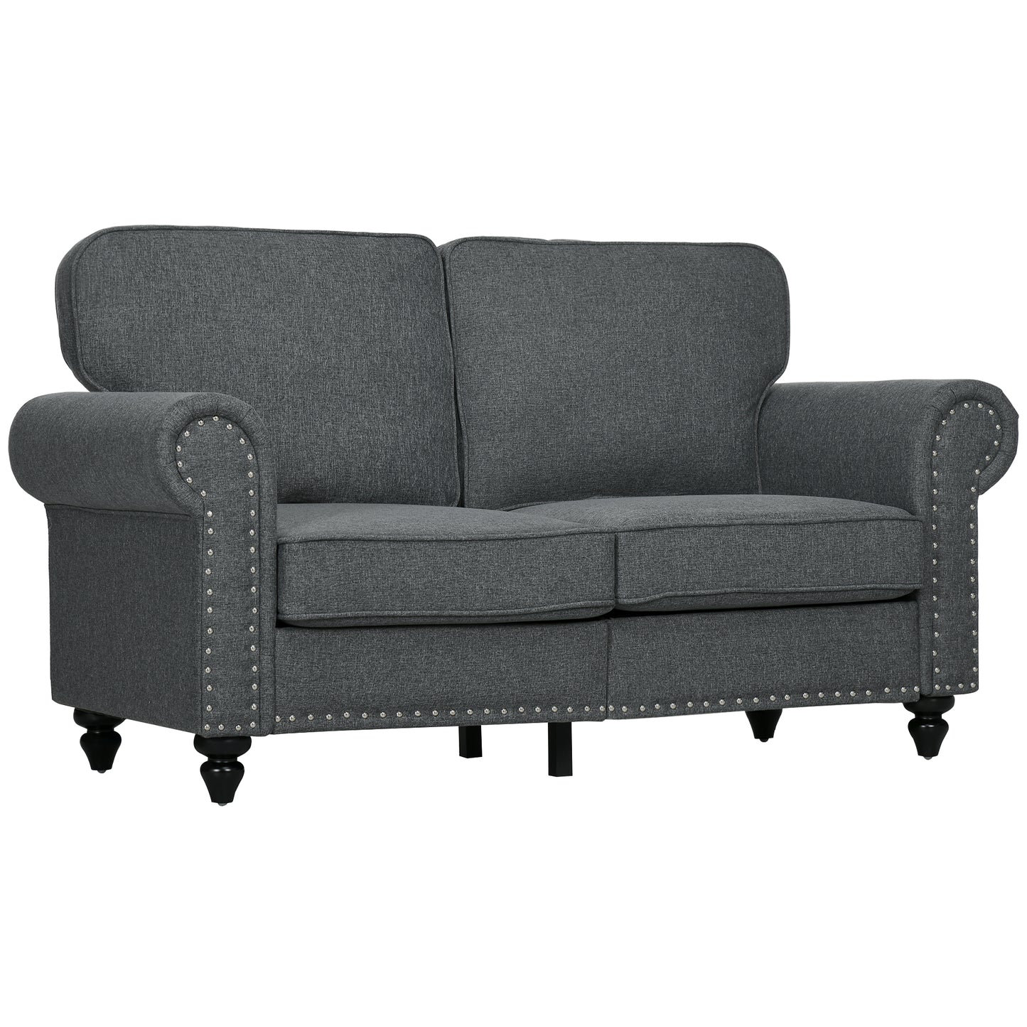 HOMCOM 2 Seater Mid-Century Sofa, with Pocket Springs - Charcoal Grey Fabric