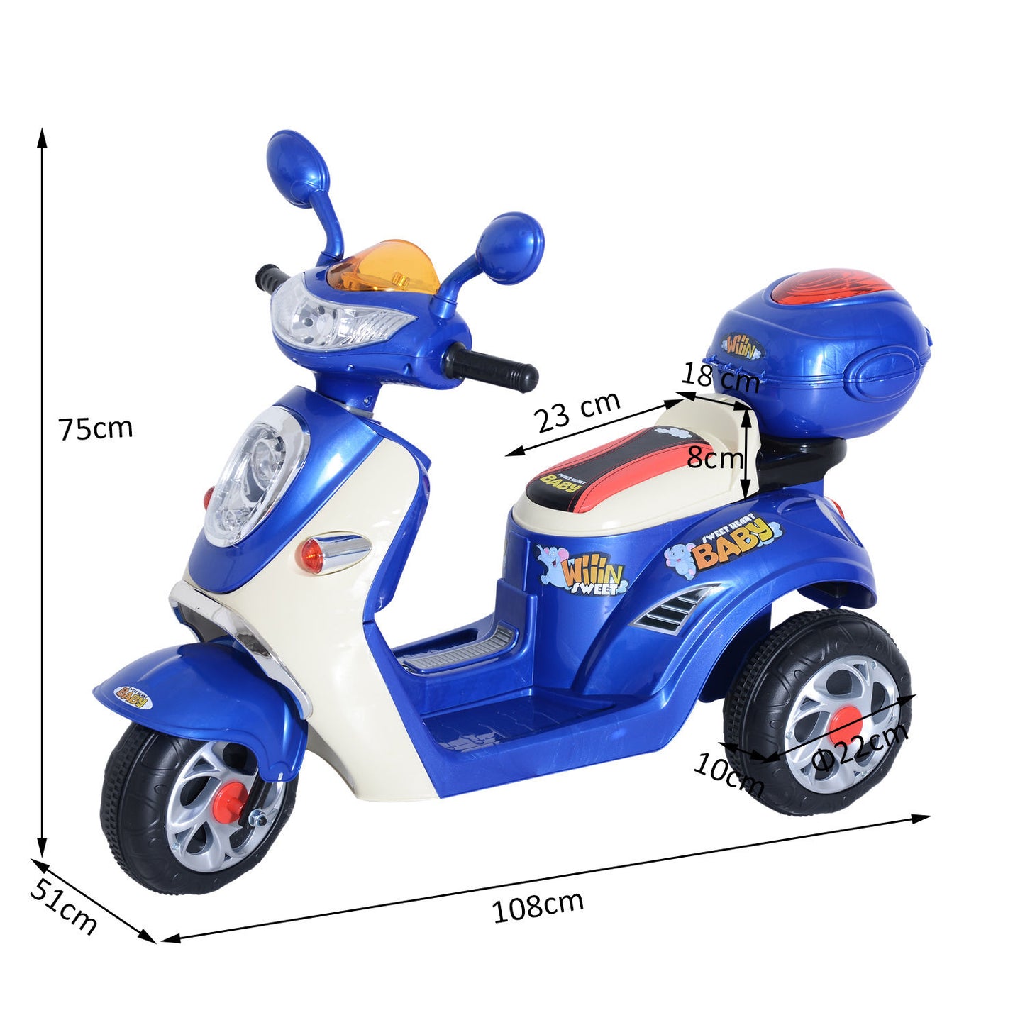 HOMCOM ids Electric Ride On Toy Car 6V Electric Motorbike with Chargeable Battery Headlight and Music for 3-5 Years - Blue