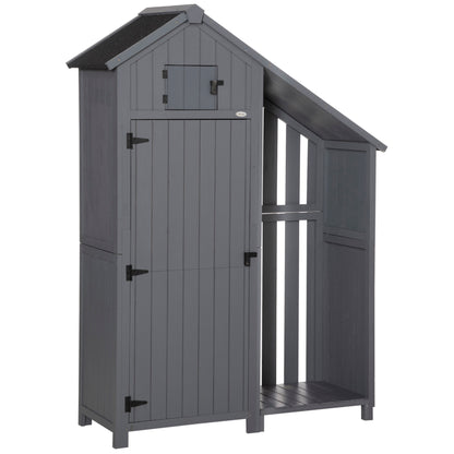 Outsunny Garden Outdoor Storage Shed Outdoor Tool Shed with 3 Shelves and Tilt Roof, 129x51.5x180cm, Grey